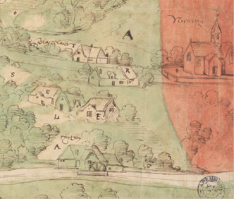 Vlasselaar en de Uitemmolen, midden zestiende eeuw.