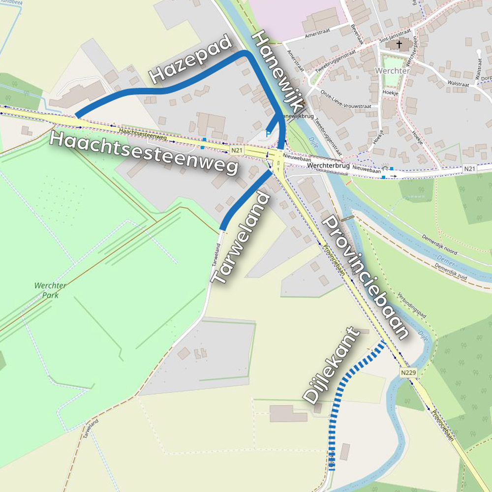 Kaartje rioleringswerken Hazepad, Hanewijk, Tarweland en Dijlekant.