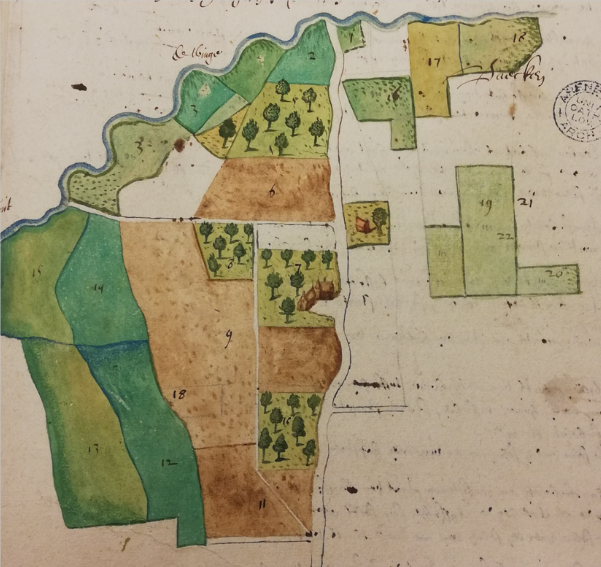 Historisch kaartje van het gehucht Vaken in 1596-1598.