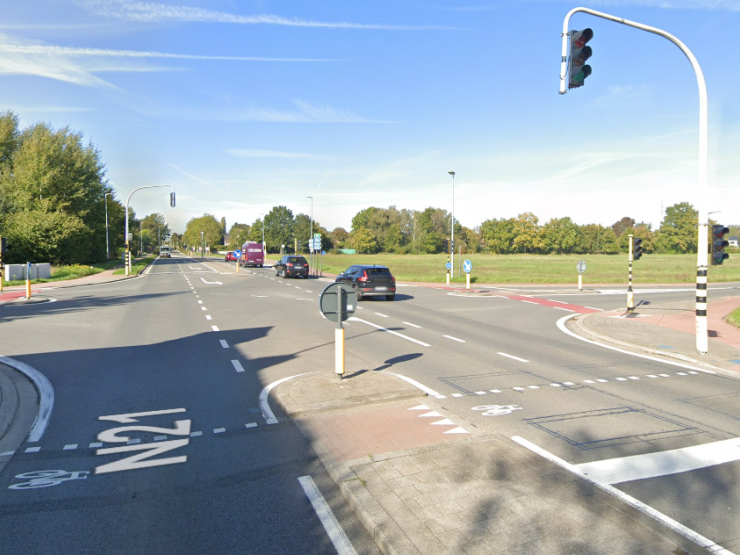 Werchtersesteenweg, aan kruispunt met Wijgmaalsesteenweg en Weistraat in Haacht